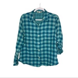 RIDERS BY LEE Blue Check Flannel Button Down Shirt with Chest Pockets L